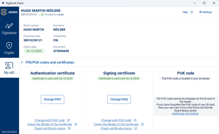 Myid Code Changing the PIN codes and PUK code of the ID-card - ID.ee